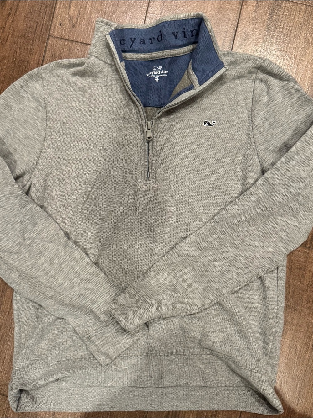 Vineyard Vines Boy’s Light Gray Heather Quarter-Zip Pullover with Navy Collar
